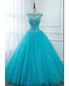 Siaoryne Glitter Sequin Crystal Turquoise Blue Cap Sleeves Ball Gown Prom Dress Sweet 15 Dress Quinceanera PL20111