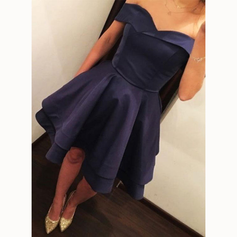 SP2118 Burgundy Elegant Off the Shoulder Short Graduation Dress Semi formal Homecoming Prom Gown