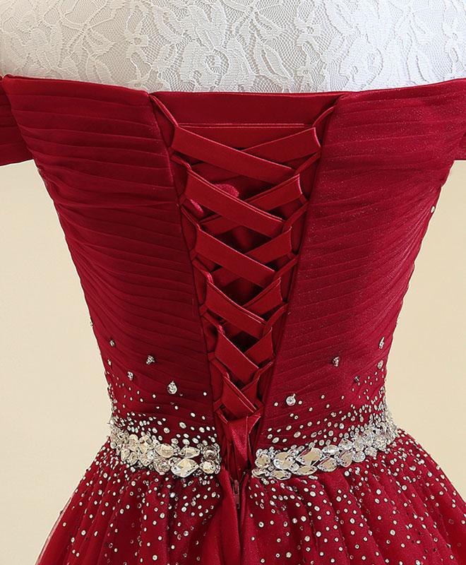 Elegant Long Prom Dresses with Sparkle Crystal Belt Off the Shoulder Wine Red/Navy Blue PL6634