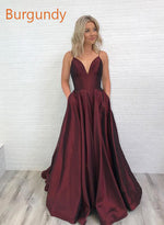 Dark Red Spaghetti Prom Dress Long Girls Graduation Gown A Line Formal Wear