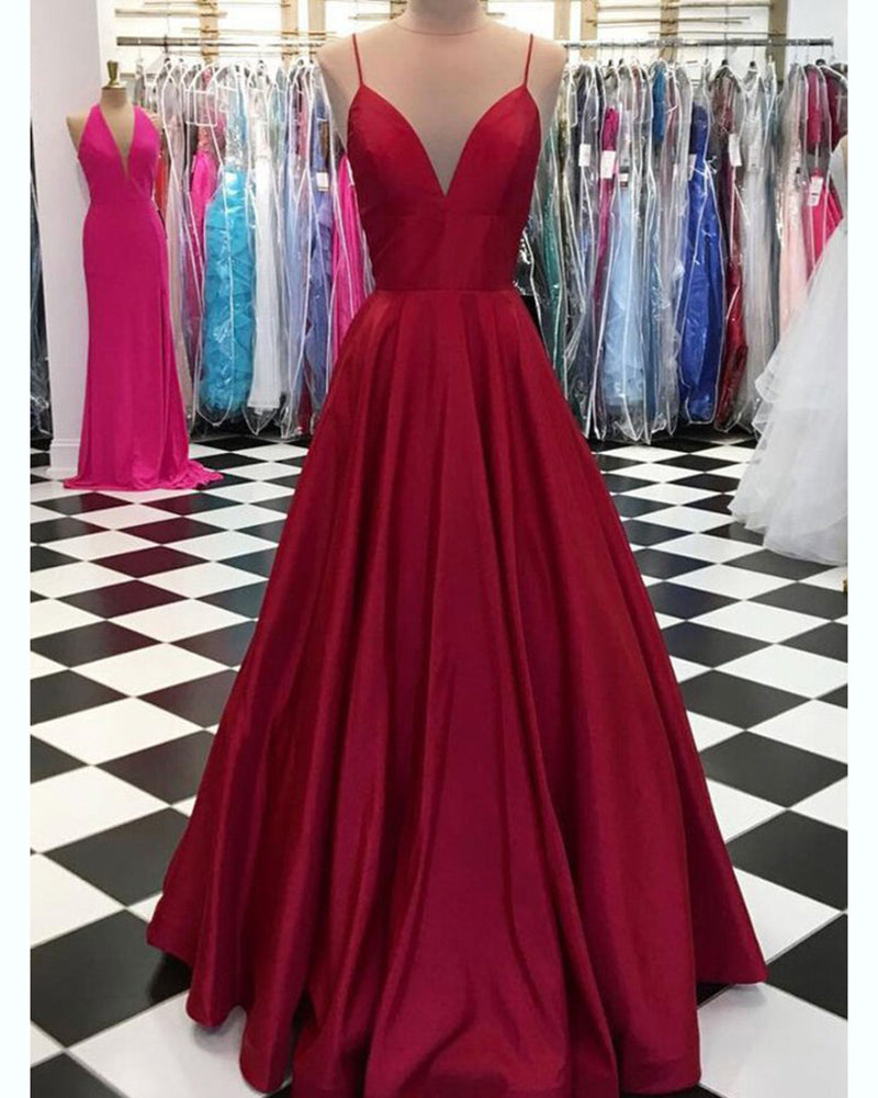 New Elegant Dark Red Burgundy Spaghetti Straps Long Graduation Dress Girls Formal Outfit Dance Party Gown PL10314