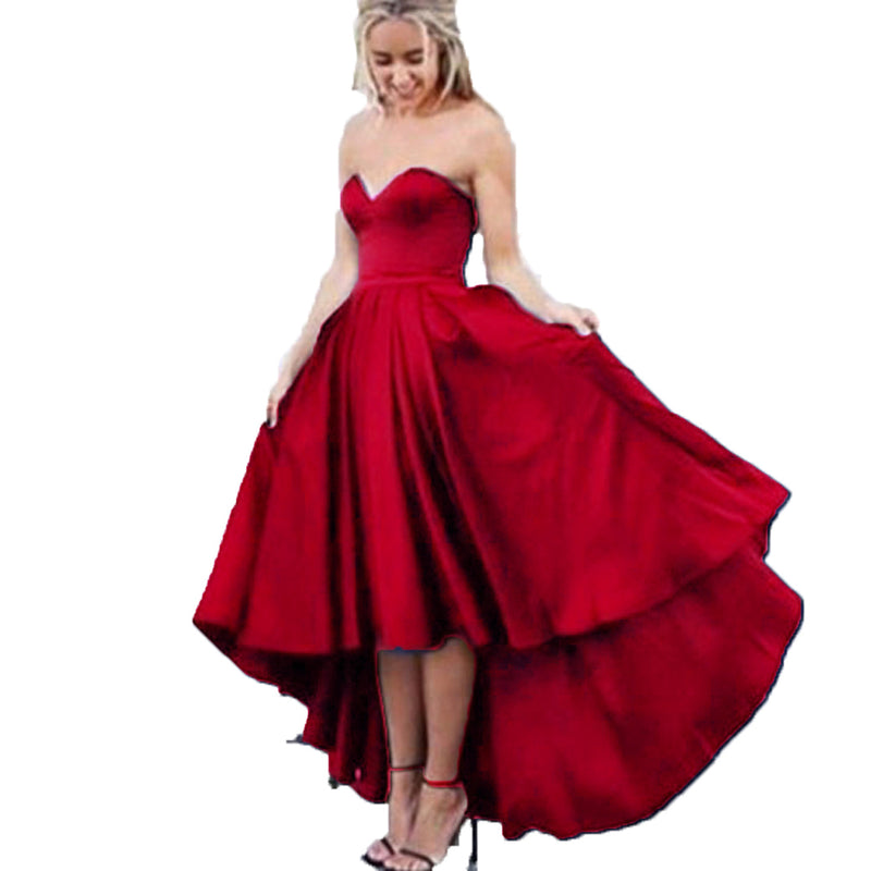 Sweetheart Navy Blue Front Short Long Back Satin Prom Dresses formal Gown party Dress