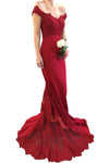 Red Prom Dress Jersey Long Women  Formal Wear with Lace Appliqued LP3241