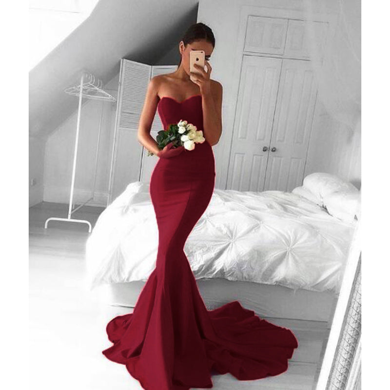 LP0298 Red Mermaid Satin Evening Gown 2018 Sexy Sweetheart Pageant Dresses ,Long Prom Party Gown