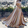 LP1258 Elegant Multi Color Long Evening Dress with Slit,Off the Shoulder Satin A Line Prom Dress 2018