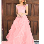 Coral Pink Tired Crop Top Prom Dress For Teens Graduation Formal Gown with Lace