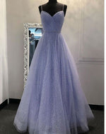 Lavender  Bling Bling Sweetheart Sequins Tulle Long Evening Formal Prom dresses with Straps