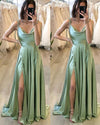 Amazing Satin Green Long2021  Prom Dress Formal Party Gowns with Slit PL110112