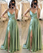 Amazing Satin Green Long2021  Prom Dress Formal Party Gowns with Slit PL110112