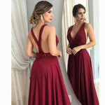Sexy Cross Back Women Red Vine Formal Party Gown Long  V Neck Evening Dress 2018 LP5542