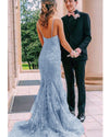 Amazing V Neck Senior Girls Mermaid /Truppet Spaghetti Straps Lace Formal Prom Dress Long