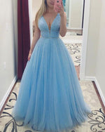 Baby Blue Luxury Fully  Beaded Long Prom Dresses Long Graduation Gown