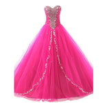 Fuchsia Sweetheart Masquerade Gown Ball Gown Tulle Prom Dresses with Beading Crystal Quinceanera Dress
