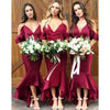 New Red Cold Shoulder Mermaid Prom Dress Tea Length Bridesmaid Dresses for Weddings LP470