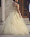 Pastel Yellow Lace Ball Gowns Party Prom Formal Debutante Dress For Gilrs PL07082