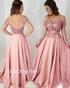 Siaoryne Off the shoulder Pink Lace Flowers Senior Girls Formal Prom Dress Evening Party PL322