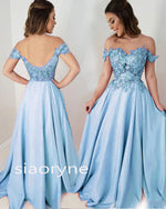 Siaoryne Off the shoulder Pink Lace Flowers Senior Girls Formal Prom Dress Evening Party PL322