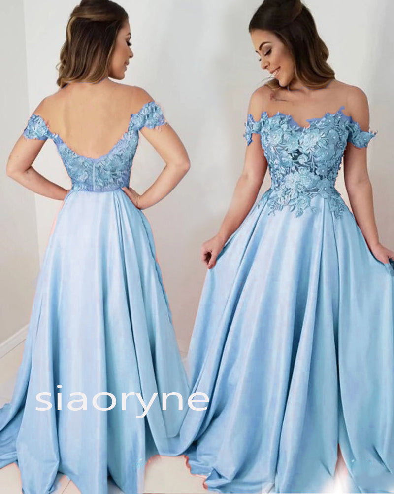 Siaoryne Off the shoulder Pink Lace Flowers Senior Girls Formal Prom Dress Evening Party PL322