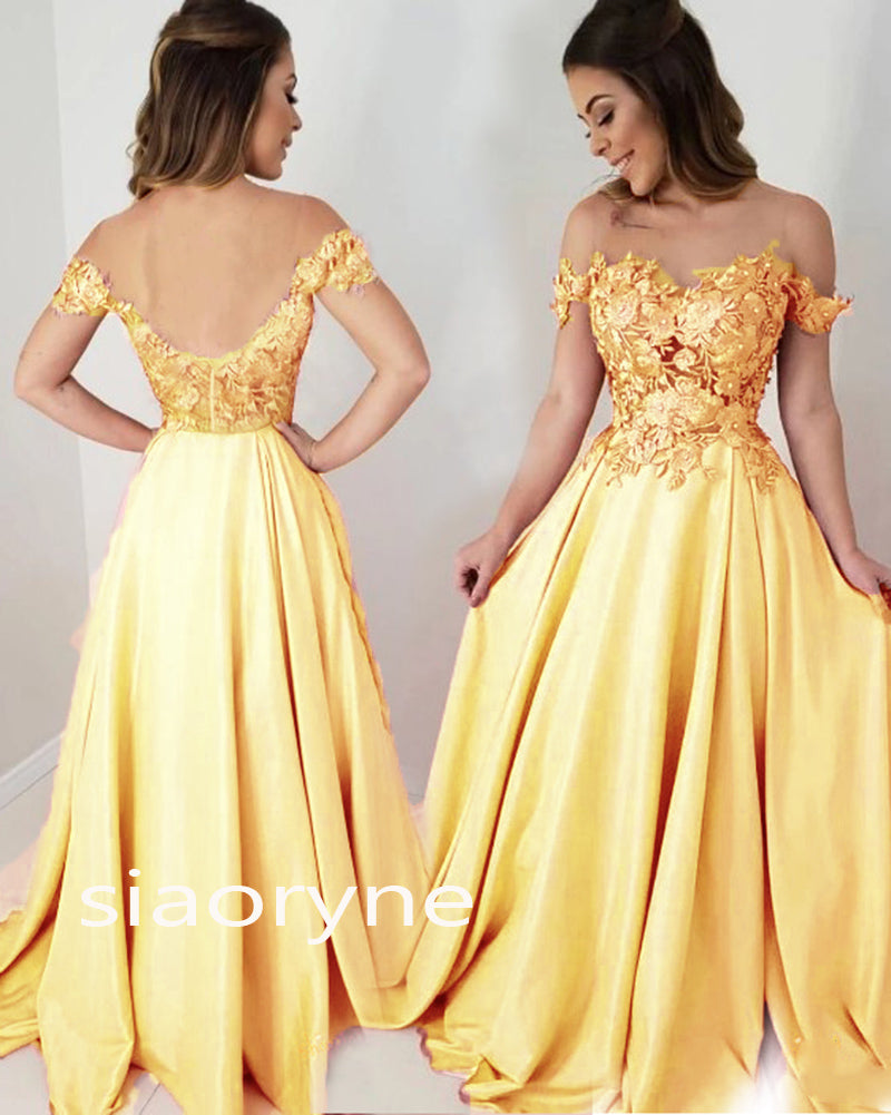 Siaoryne Off the shoulder Pink Lace Flowers Senior Girls Formal Prom Dress Evening Party PL322