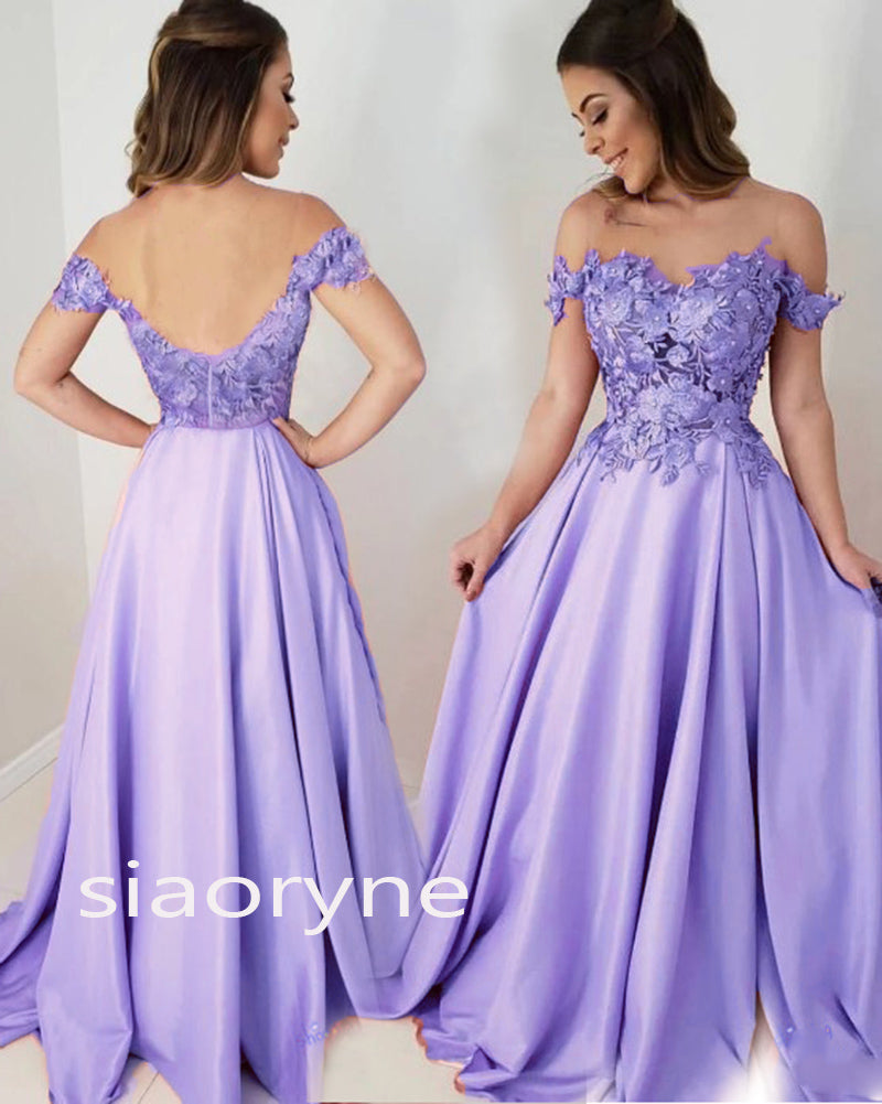 Siaoryne Off the shoulder Pink Lace Flowers Senior Girls Formal Prom Dress Evening Party PL322