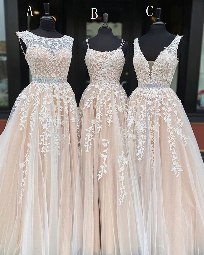 Romantic Nude /Ivory Lace  Wedding Dresses ,Short Train Robe Mariage Gown WD10115