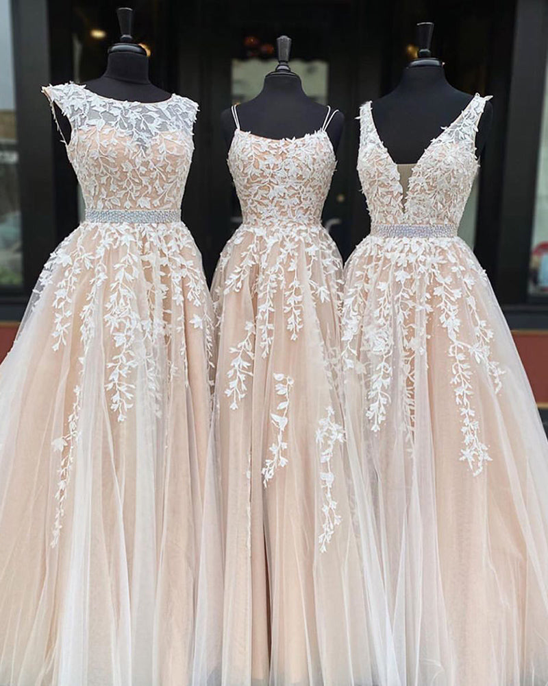 Romantic Nude /Ivory Lace  Wedding Dresses ,Short Train Robe Mariage Gown WD10115