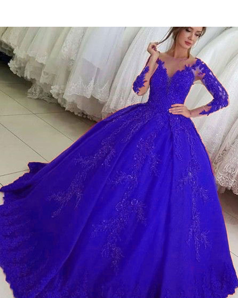 Vintage Roiyal Blue /Red Wedding Dress Lace Long Sleeves Bridal Party Gown Debutante Coloful Bridal DressWD11122