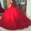 Ball Gown Red Quinceanra Dresses Off the Shoulder Prom Gowns Long PL2035