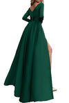 Elegant V Neck  Dark Green Flowing Long Prom Dresses with Sleeves PL2140