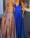 Rose Gold /Royal Blue Girls Formal Party Gown with Sexy Slit Spaghetti Straps PL446