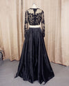 Girls Long Senior Graduation Black Prom Dresses Crop Top with Sleeves PL874