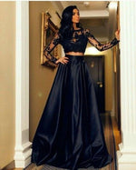 Girls Long Senior Graduation Black Prom Dresses Crop Top with Sleeves PL874