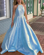 Girls Long Graduation Gown Halter yellow Prom Dress with Pearl Yellow/Pink/Blue PL8877