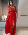 Multi Color Vintage Long Sleeved lace  Chiffon formal Prom Dress Floor Legnth Graduation Dress with Slit PL10275
