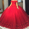 Ball Gown Red Quinceanra Dresses Off the Shoulder Prom Gowns Long PL2035