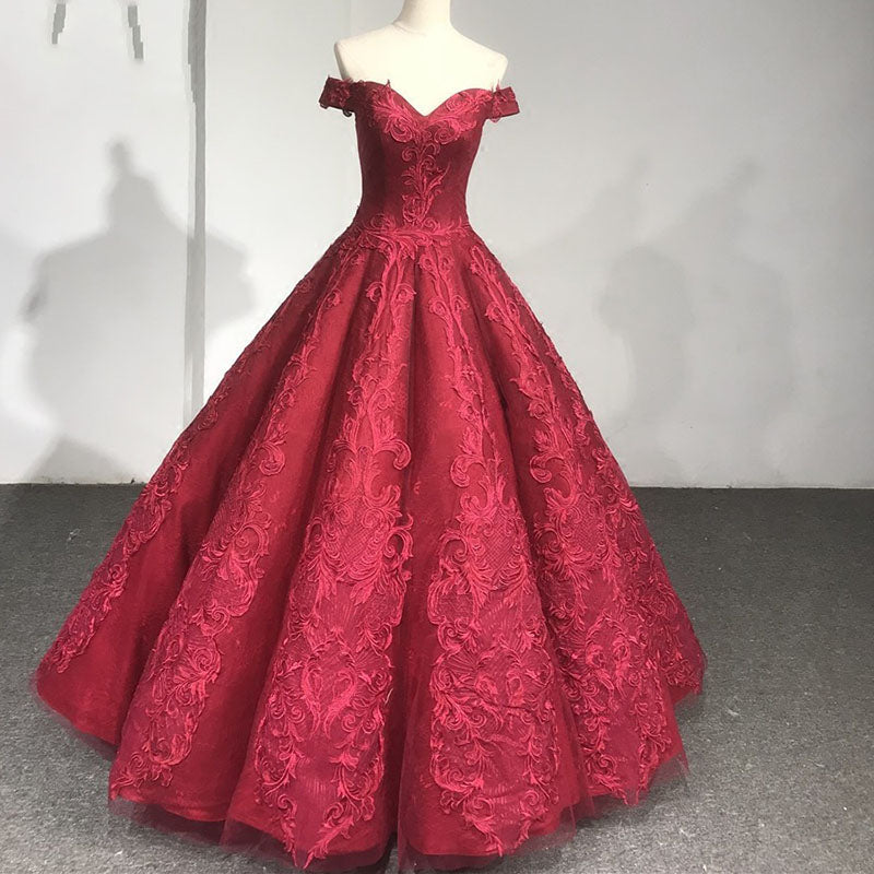 Burgundy Ball Gown Lace Wedding Dresses Quinceanera Dress 2022 Formal Prom Gown WN219