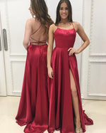 Elegant Red Halter Slit Prom Dress Women Evening Dress Long for Marine Corps