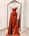 See Though Long Sleeves Beading Mermaid Satin Orange Long Formal Dress