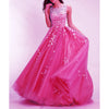 Hot Pink Prom Dresses Long 2022 Senior Prom Gown with Ivory Lace A Line Full Skirt
