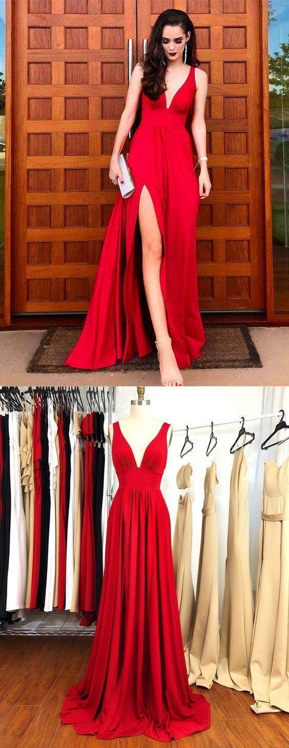Red Elegant Pleated Chiffon Prom Dress Women Long Evening Formal Gown  LP841
