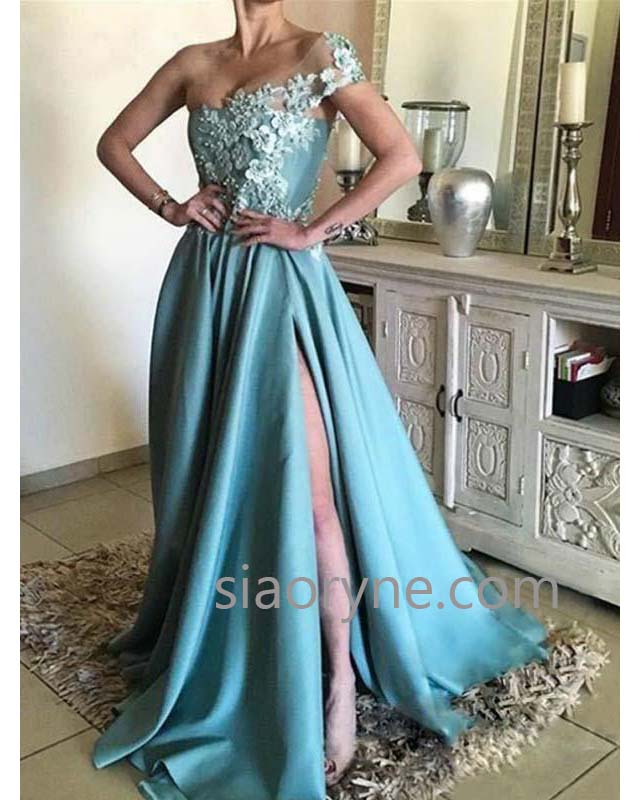 Siaoryne PL5411 One Shoulder Women Lace 2020 Evening Dresses Long with Sexy Split Leg