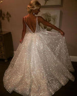 WD2101 Sparkle Sequins Bling Bling A Line Bridal Wedding Dresses V Neck Straps vestido de noiva gelinlik