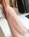 Pink Lace Mermaid Long Senior  Prom Dress for Gradation Winter Formal Gown