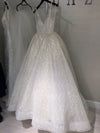WD2101 Sparkle Sequins Bling Bling A Line Bridal Wedding Dresses V Neck Straps vestido de noiva gelinlik
