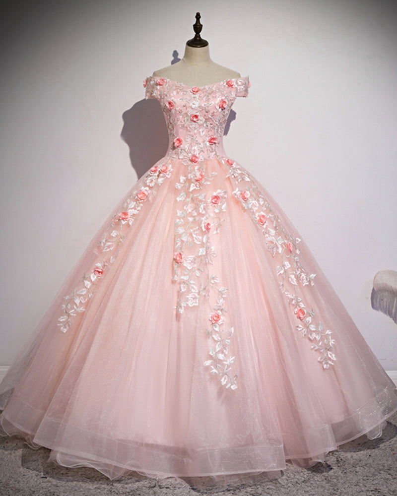 Pink Lace Ball Gown Quinceanera Dress Sweet Sixteen Dress For Girls Birthdays party vestidos de 15 años PD0628