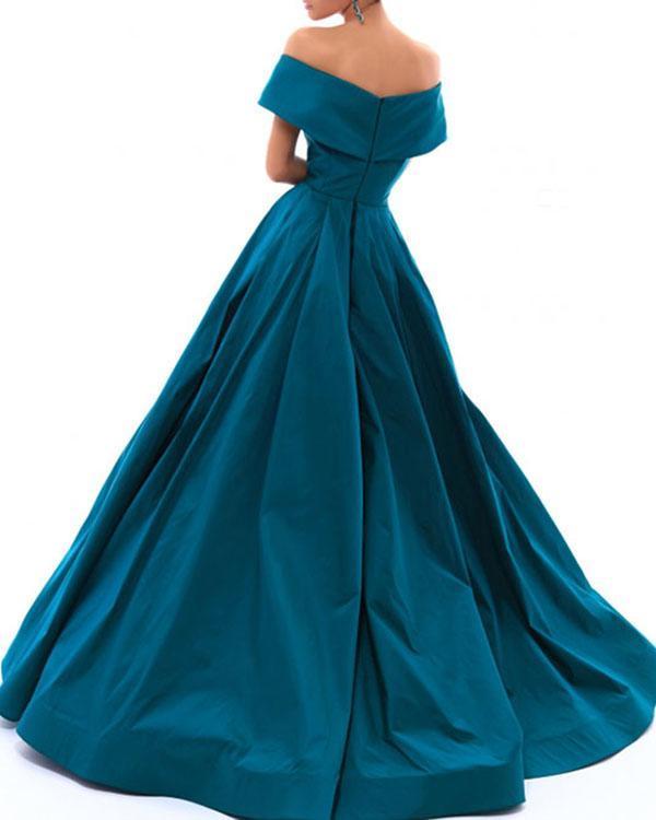 New Satin Off the Shoulder A Line Sexy High Slit Women Ball Dress for Dance Formal Prom Evening Gown for Marine Corps