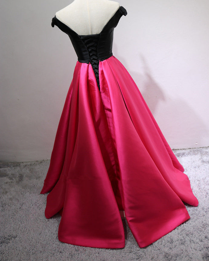 Fashion Two Tune Bright Pink/Black satin A Line Formal Prom Dresses Long 2022 vestidos de fiesta