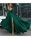 LP887 Emerald  Sexy Deep V Neck Long Sleeves Evening Dresses Long Formal Party Gowns ,floor Length Prom dresses women Ball Dress