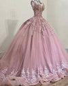 Pricess Scoop Neck Glitter Sequins Tulle lace Mauve Pink Ball Gown Wedding Dresses Formal Masquerade Gown PL10302