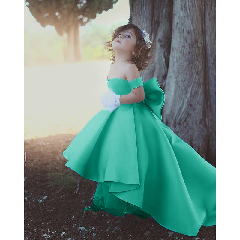 Siaoryne Flower Girl Dresses Blue Ball Gown Child Evening Party Gowns with Bow first communion dresses for girls